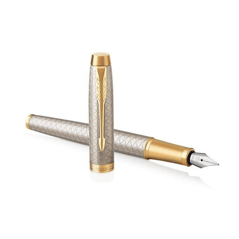 Parker IM Premium Warm Silver GT Fountain Pen + Ballpoint Pen In A Gift Box Pd C2t Parker IM Premium Warm Silver GT Fountain Pen + Ballpoint Pen In A Gift Box Pd C2t